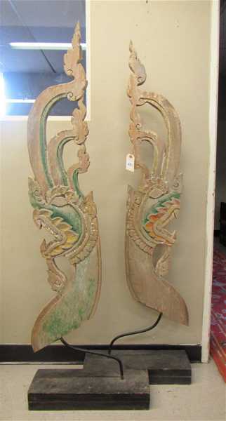 Appraisal: PAIR OF WOOD PLANK NAGA CARVINGS Thailand early th century