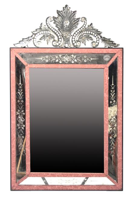 Appraisal: A Venetian glass mirror of tall rectangular form with floral