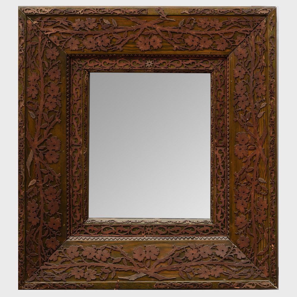 Appraisal: Continental Foliate Carved Wood Mirror x in Condition Numerous losses