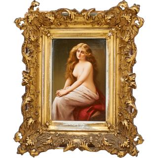 Appraisal: KPM PORCELAIN PLAQUE Solitude painted nude portrait of a woman