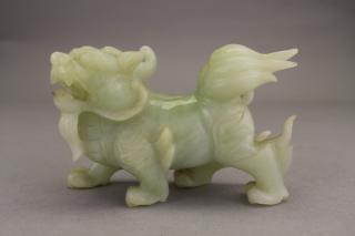 Appraisal: Carved Chinese Apple Green Jade Qilin Carved Chinese Apple Green