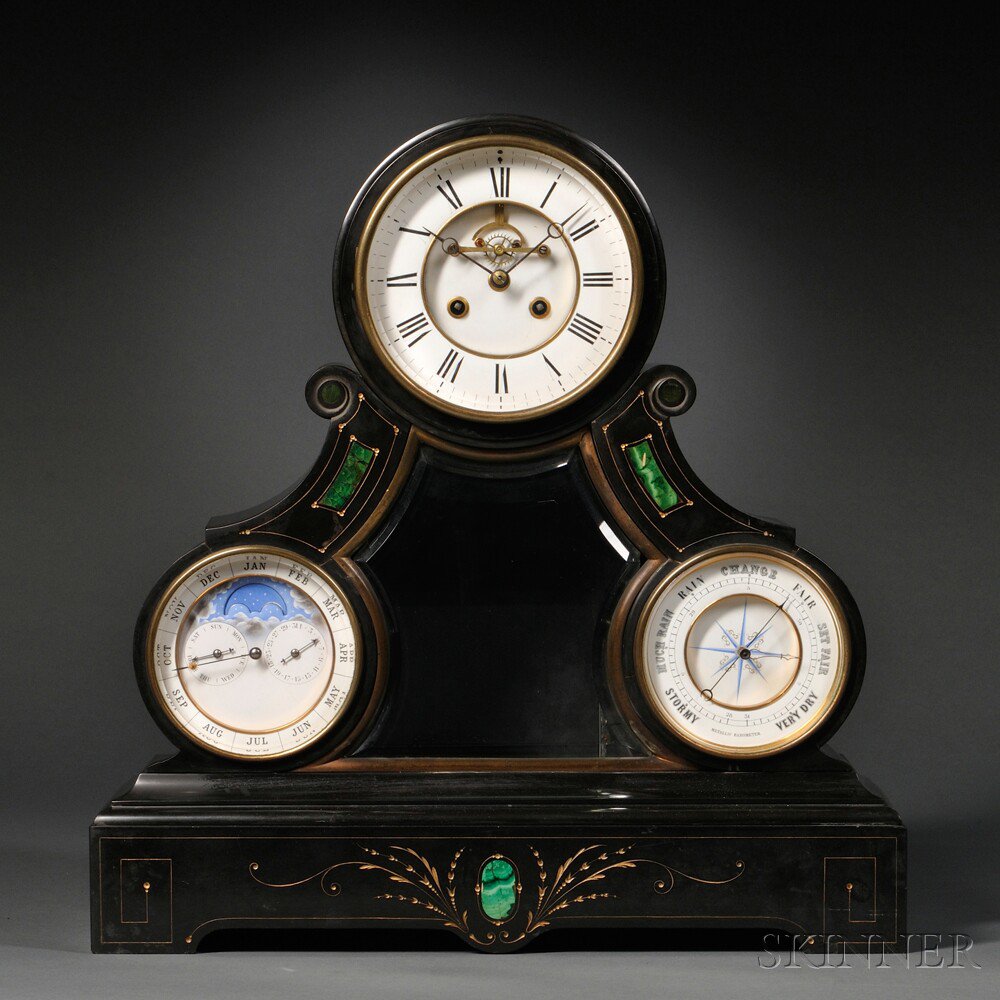 Appraisal: Triple Dial Belgian Slate Shelf Clock France c with a