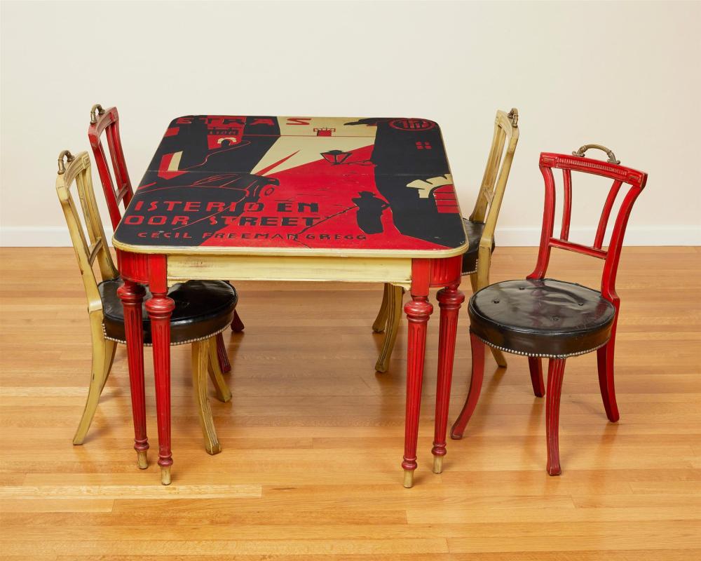 Appraisal: Contemporary custom painted dining table with chairs Late th early