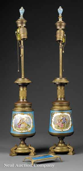 Appraisal: A Good Pair of French Bronze-Mounted S vres-Style Porcelain Carcel