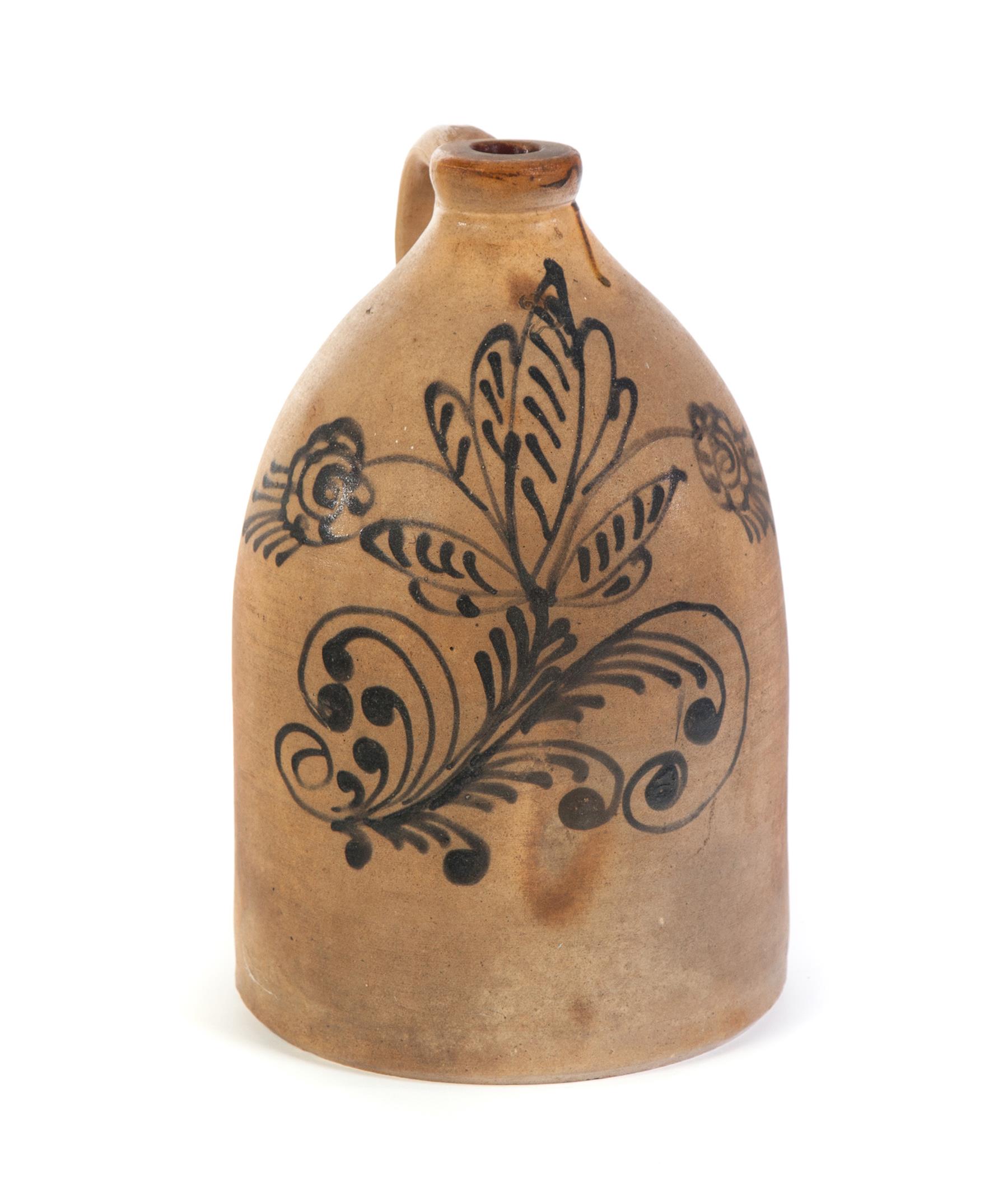 Appraisal: TWO-GALLON STONEWARE JUG WITH FREEHAND COBALT DECORATION American nd half-