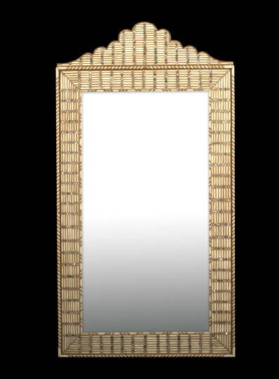 Appraisal: North African Bone- and Mother-of-Pearl-Inlaid Hardwood Looking Glass of upright