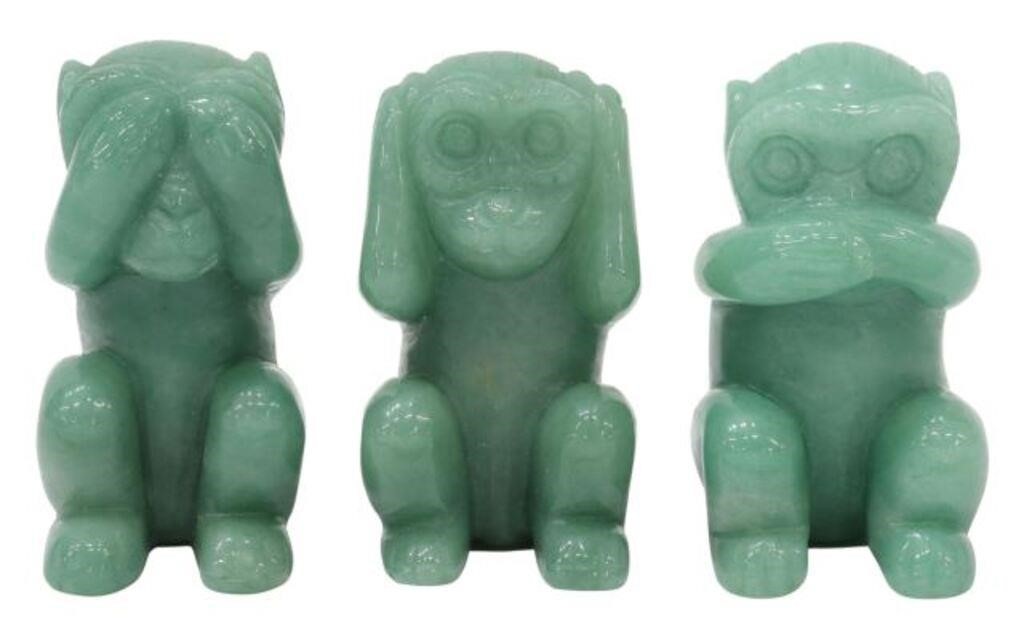 Appraisal: set of Asian green hardstone monkeys the Three Wise Monkeys