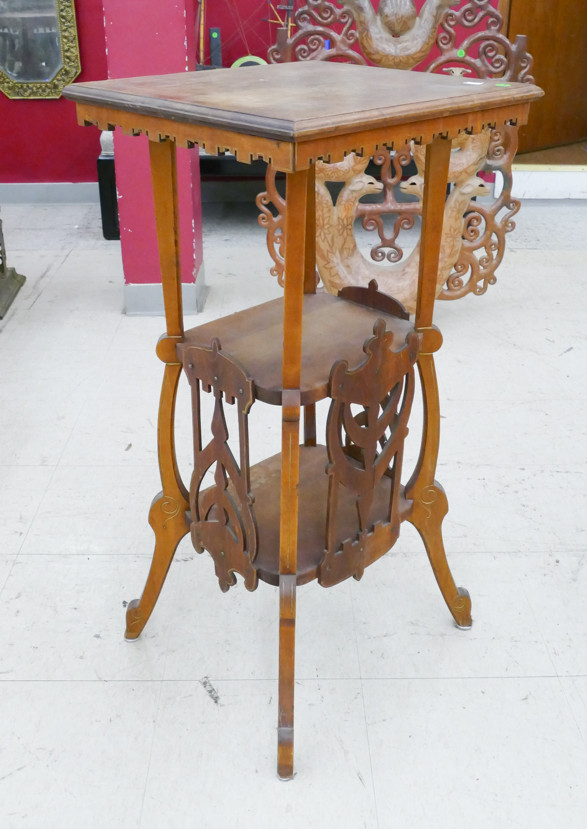 Appraisal: Victorian Walnut Pierced Plant Stand- x x ''