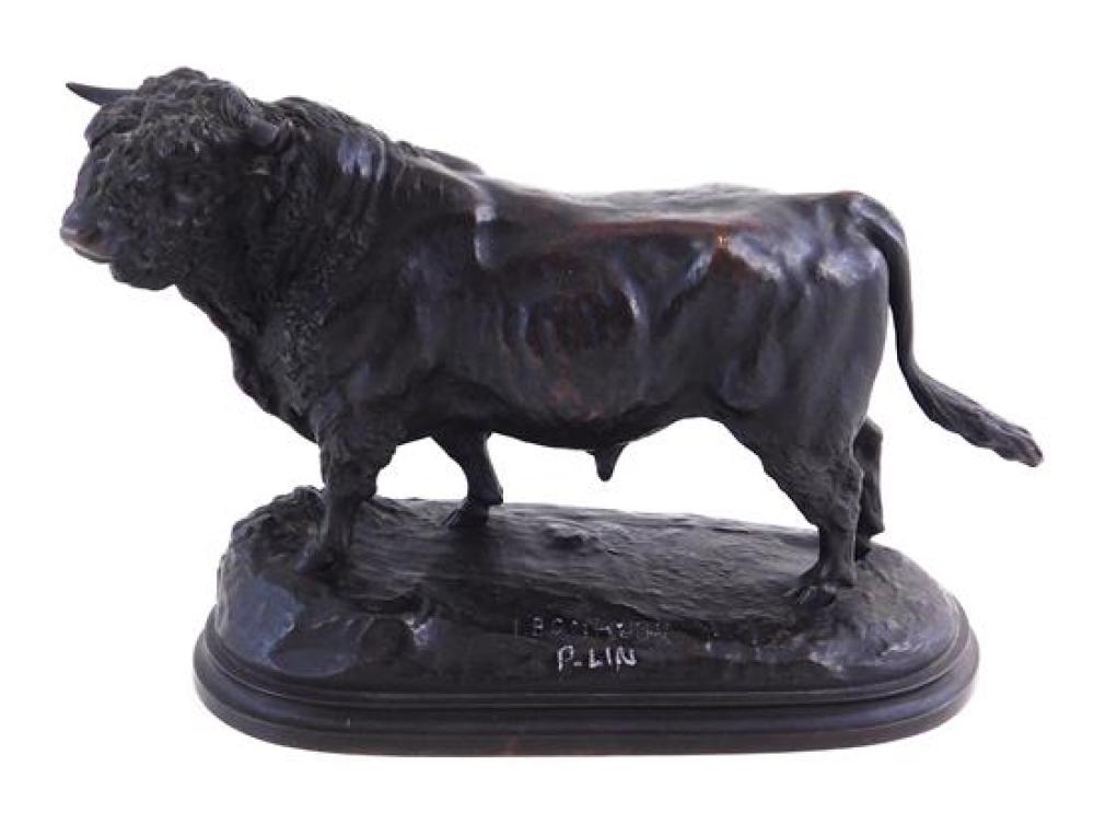 Appraisal: After Isidore Bonheur French - bronze bull standing on oval