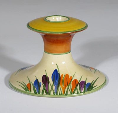 Appraisal: Crocus' a Clarice Cliff Bizarre candlestick painted in colours printed