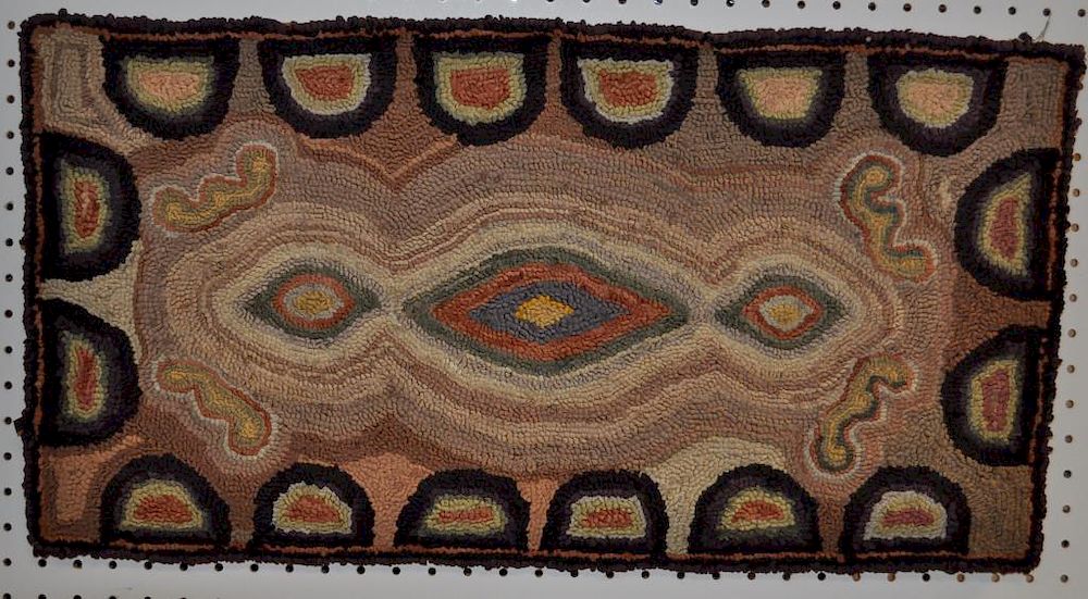 Appraisal: American Folk Art Floral Theme Hooked Rug with small yellow