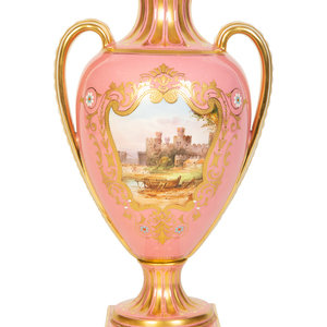 Appraisal: A Coalport Porcelain Pink-Glazed Urn English Circa - the body