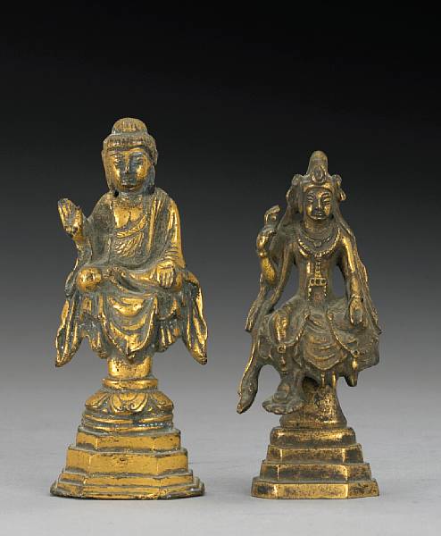 Appraisal: Two gilt bronze Buddhist figures Tang Dynasty The first a