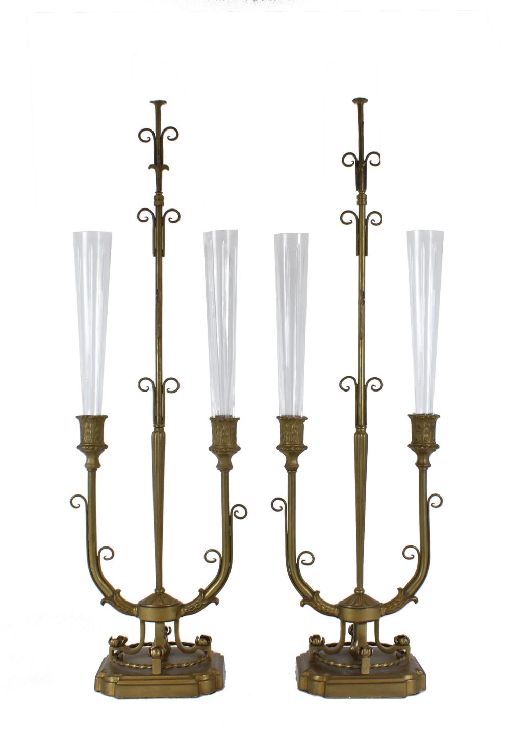 Appraisal: Each with two upward curved arms supporting fluted colorless glass