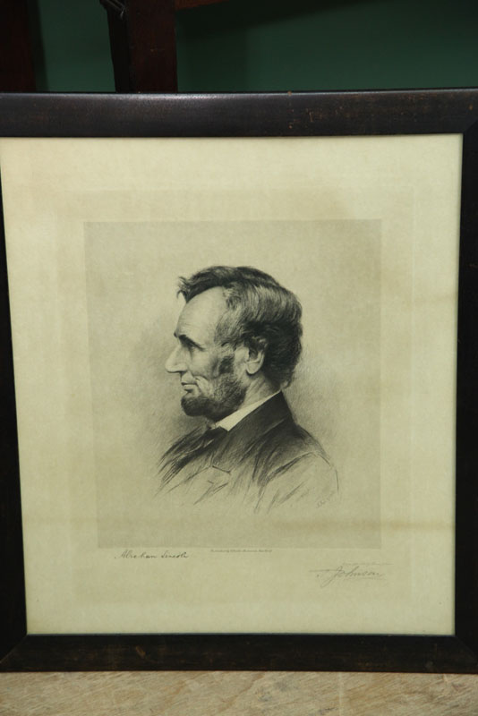 Appraisal: ETCHING OF LINCOLN Profile of Lincoln by Thomas Johnson and