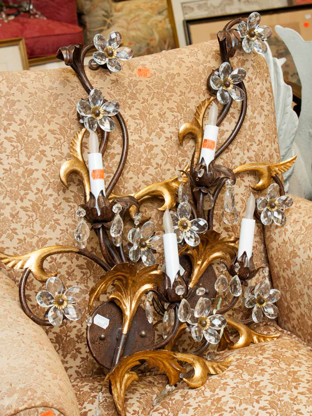 Appraisal: Pair of crystal and metal wall sconces