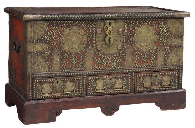 Appraisal: Zanzibar Shirazi chest East Africa th c decorative brass tacks