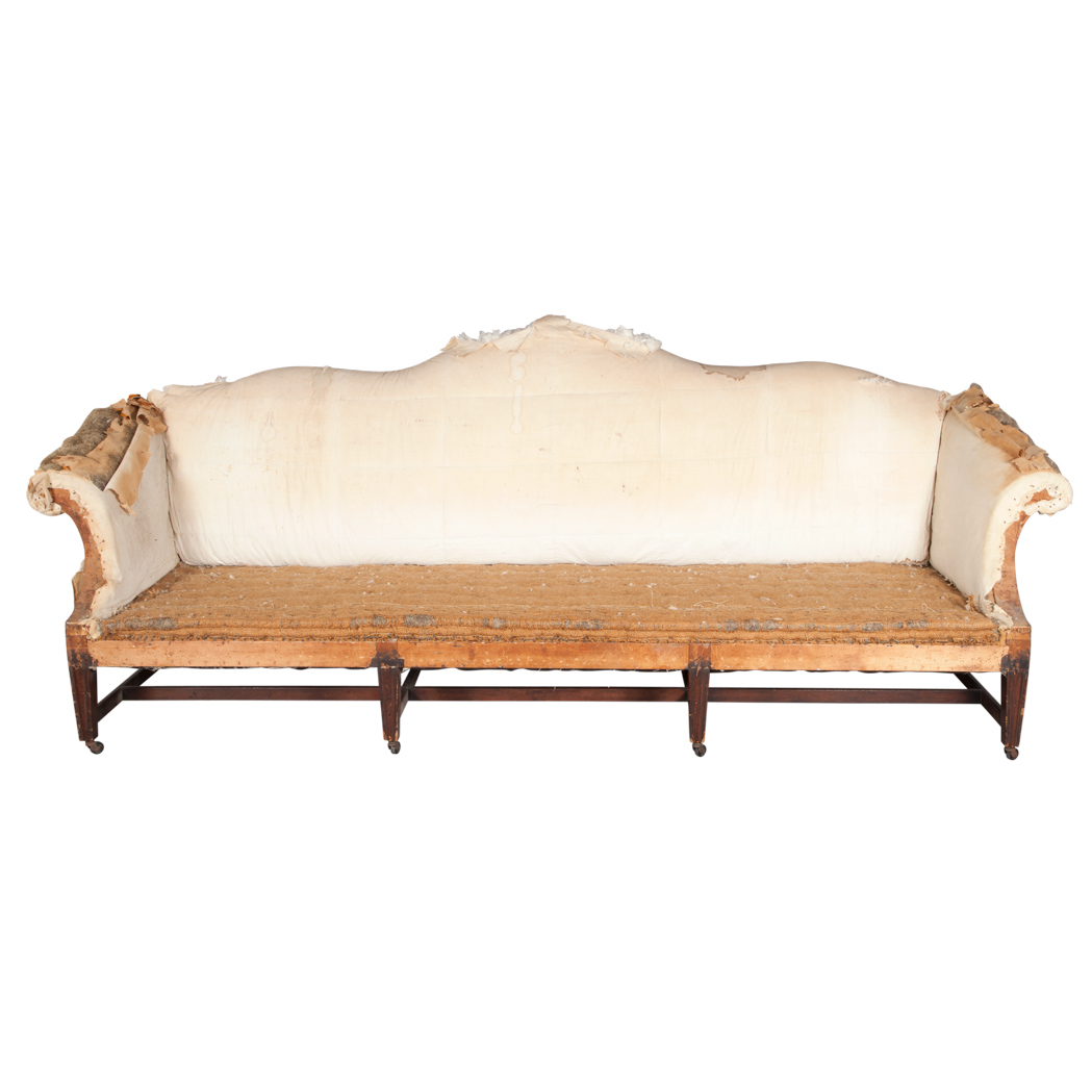 Appraisal: George III Style Mahogany Camelback Sofa The serpentine backrest above