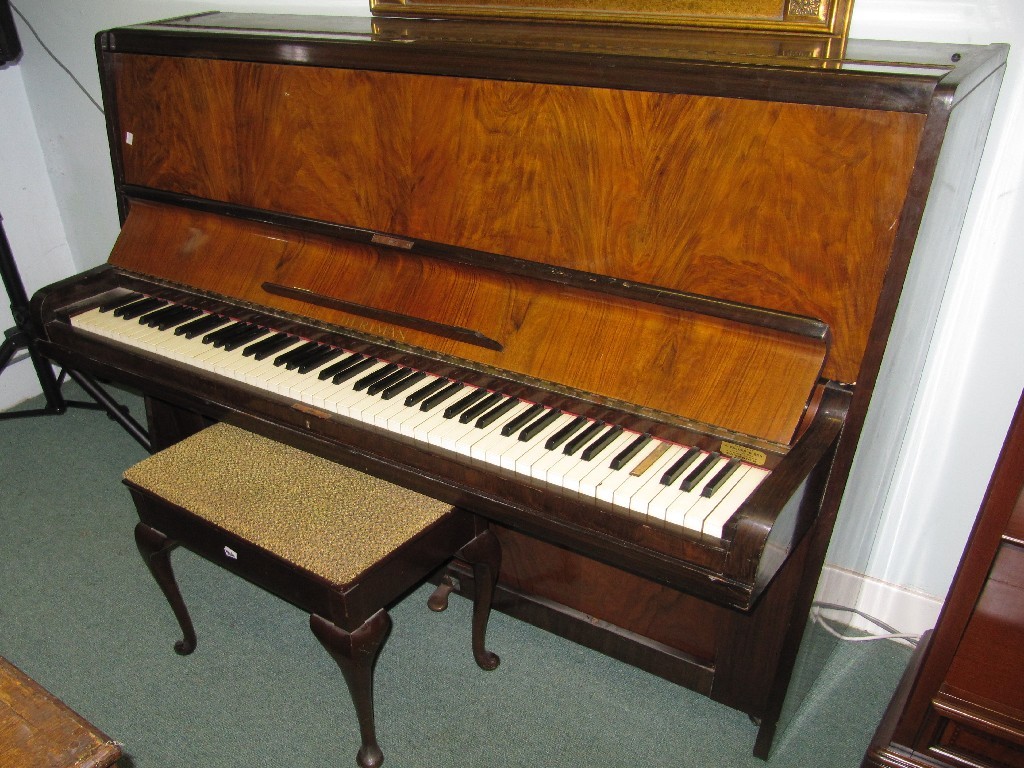 Appraisal: Art Deco walnut upright piano by Hertman with stool