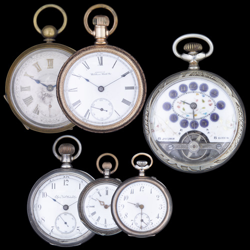 Appraisal: HEBDOMAS ATTR IVY SWISS WALTHAM Etc Six pocket watches possibly