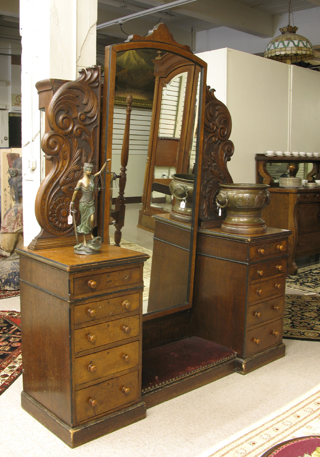 Appraisal: LARGE VICTORIAN CARVED POLLARD OAK VANITY English th century having