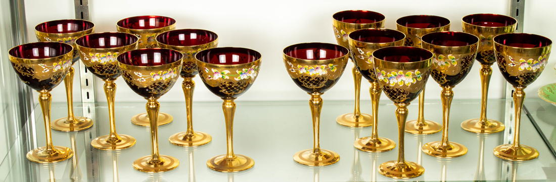 Appraisal: LOT OF CONTINENTAL ENAMELED AND GILT RUBY GLASS STEMWARE IN