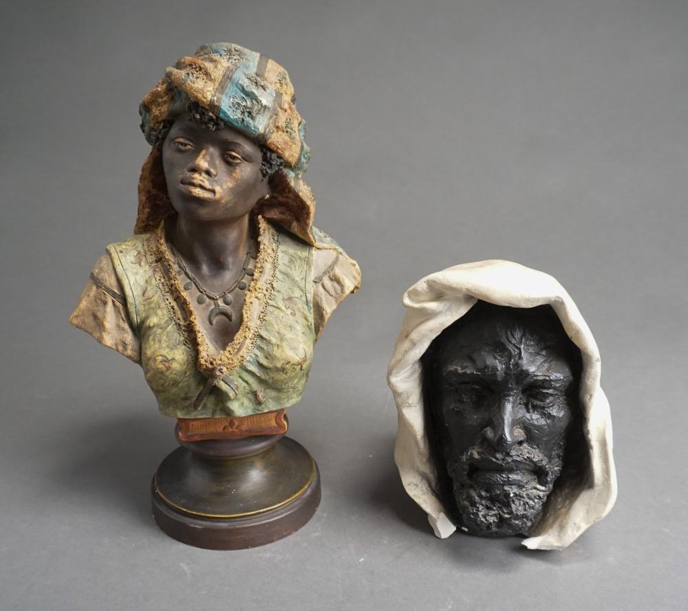 Appraisal: Chalkware Busts of African Woman and Hooded Man H of