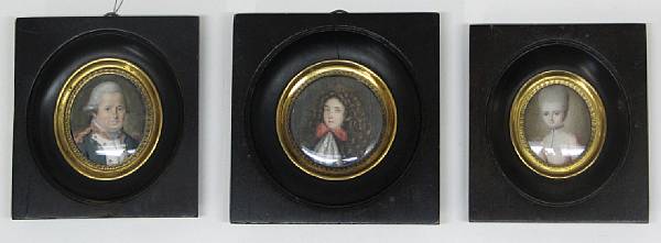 Appraisal: Three portrait miniatures of a young woman an officer and