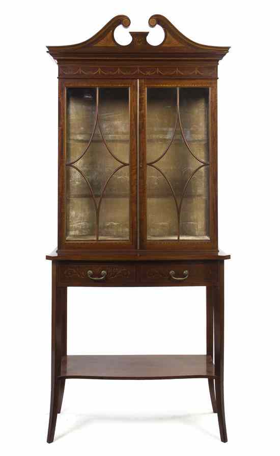 Appraisal: A George III Style Mahogany Satinwood and Marquetry Bookcase on