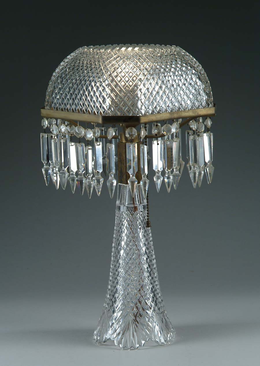 Appraisal: CUT GLASS LAMP Cut glass lamp base is strawberry diamond