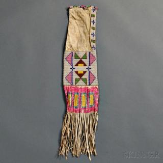 Appraisal: Lakota Beaded and Quilled Hide Pipe Bag c with tipi