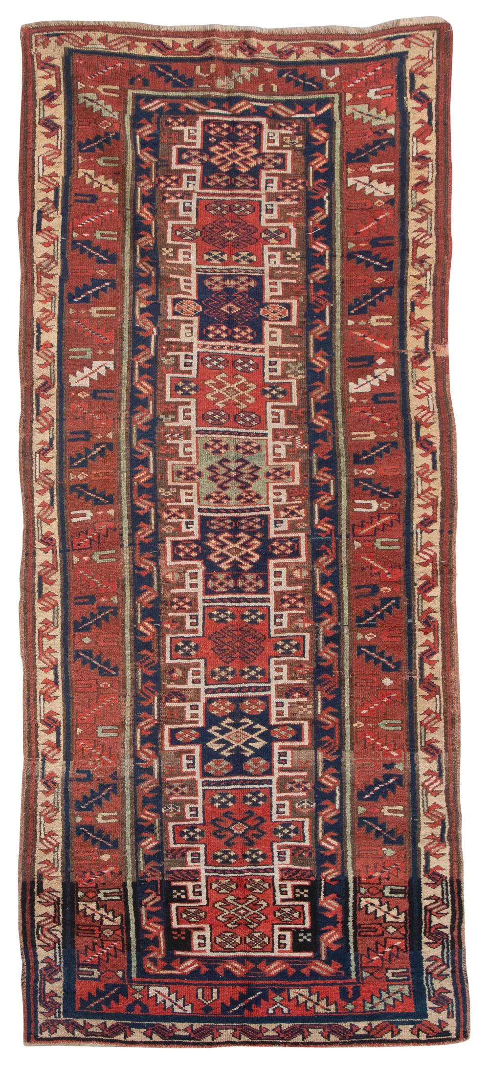 Appraisal: TURKISH KAZAK LONG RUG X EARLY TH CENTURYTURKISH KAZAK LONG