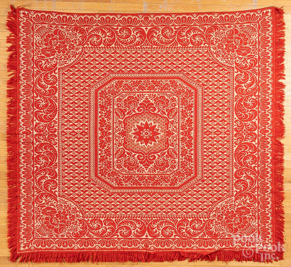 Appraisal: Red and white Jacquard coverlet th c Red and white