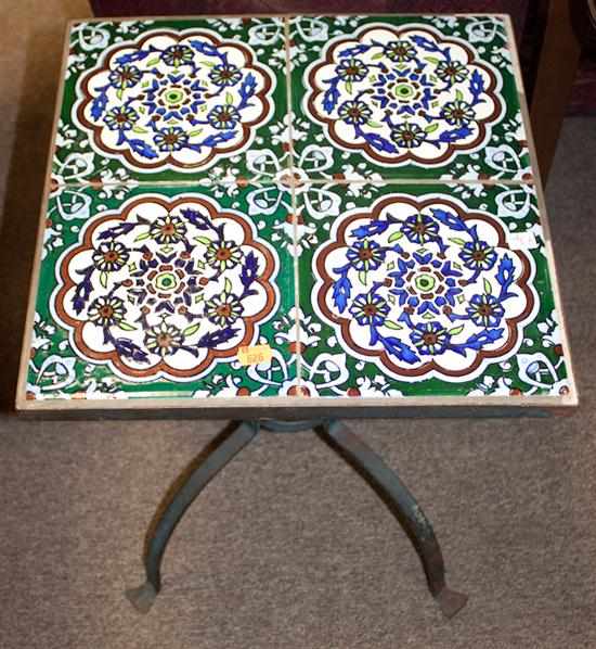 Appraisal: Pair of wrought-metal inlaid tile top plant stands Estimate -