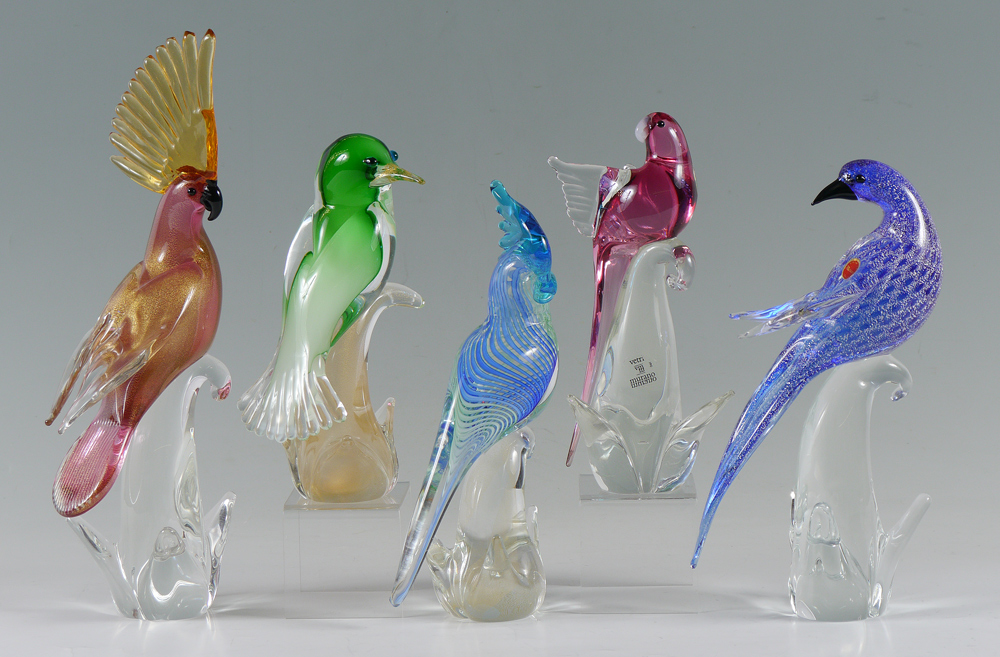 Appraisal: COLLECTION OF MURANO ART GLASS BIRDS An assembled collection of