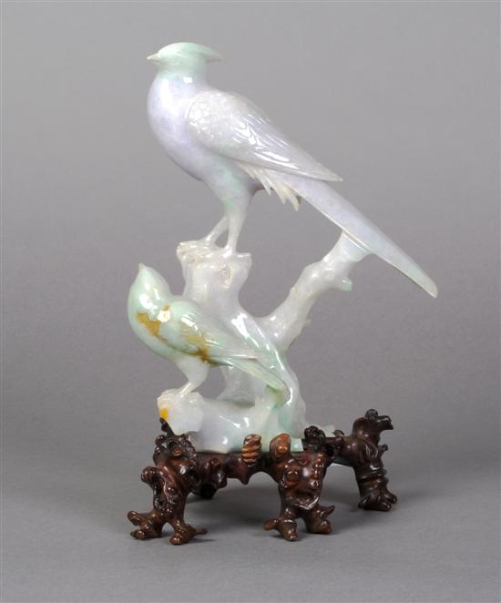 Appraisal: A Jade Carving of Birds Height of carving inches