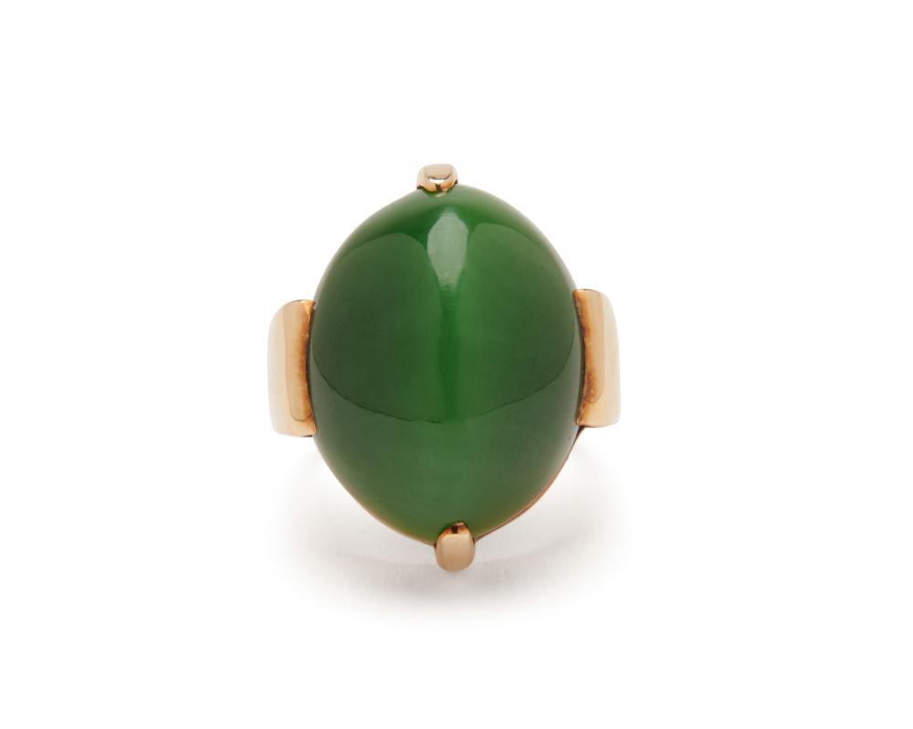 Appraisal: GUMPS K Gold and Diopside Cat's Eye Ring centering an