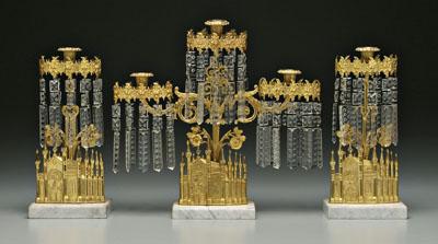 Appraisal: Gothic revival girandole set central candelabra with three arms in