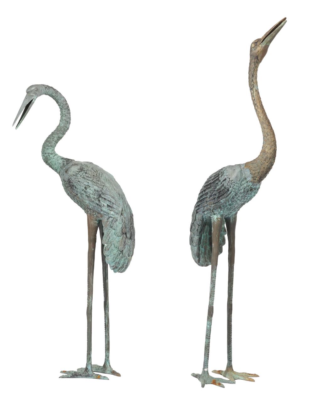 Appraisal: Pair of Large Verdigris Patinated Bronze Garden Cranes varied poses