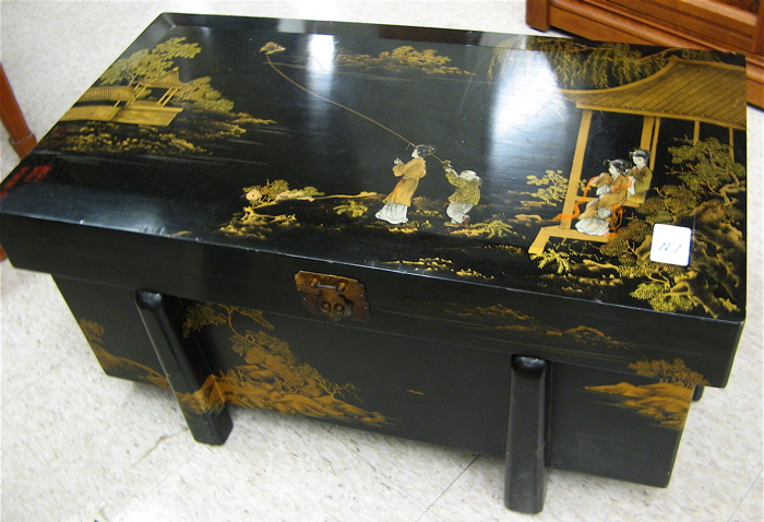 Appraisal: JAPANESE STYLE SCROLL CHEST Chinese th century the lift top