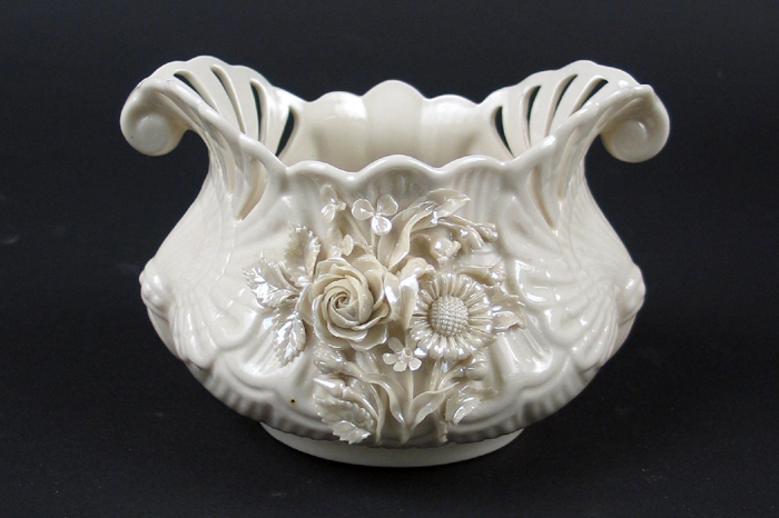 Appraisal: IRISH BELLEEK BOWL having a pierced rim with curved handles