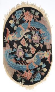 Appraisal: Chinese Art Deco Wool Oval Mat ' X ' Possibly