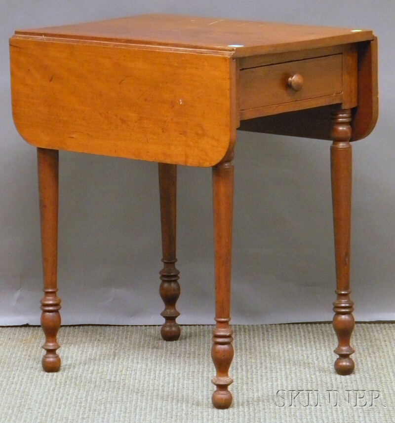 Appraisal: Late Federal Cherry Drop-leaf Table with Drawer with turned legs