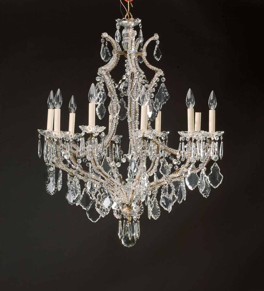 Appraisal: LOUIS XV STYLE CUT-GLASS TEN-LIGHT CHANDELIER Of cage form applied