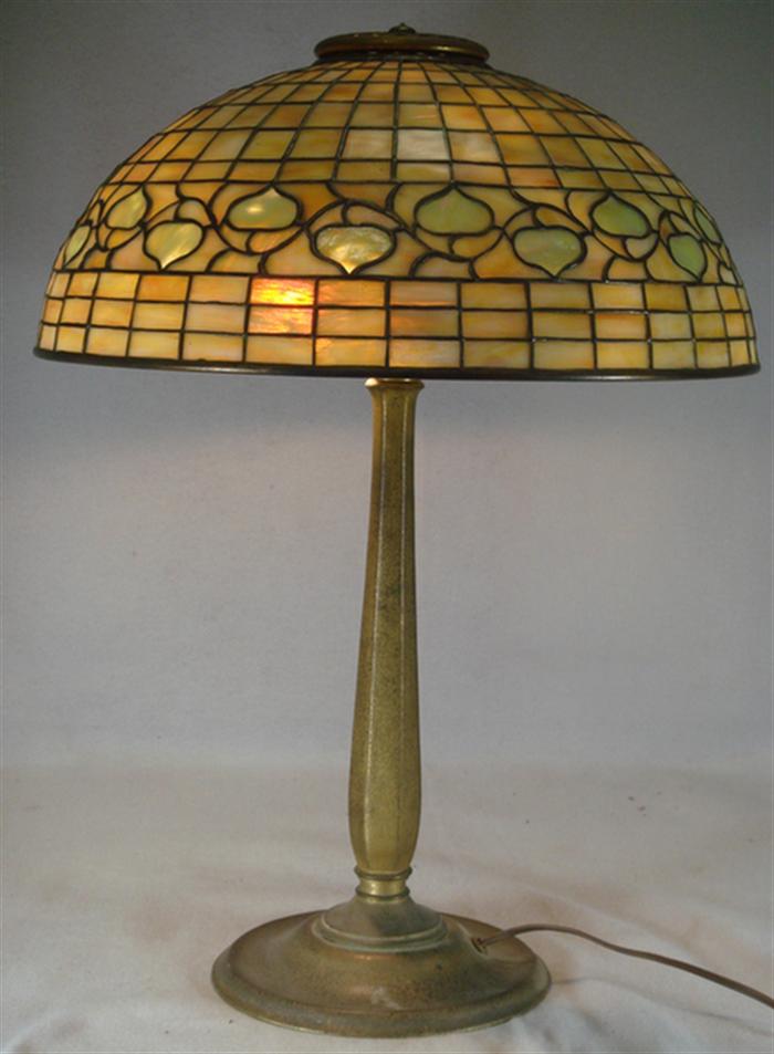 Appraisal: Tiffany Studios bronze leaded glass Acorn table lamp base diameter