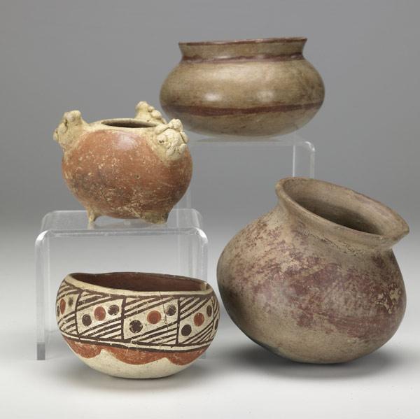 Appraisal: ECUADORIAN POTTERY VESSELS Four items from the Chorrea culture one