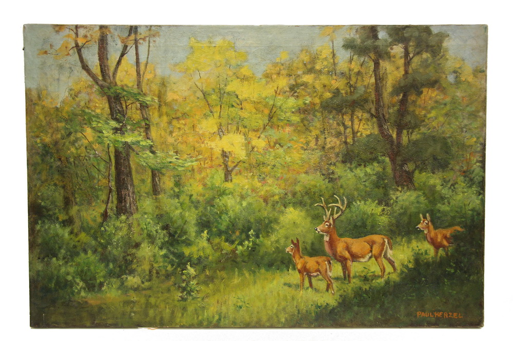 Appraisal: PAUL HERZEL Germany NY - - Deer in Wilderness signed