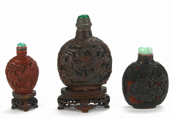 Appraisal: A group of three Chinese lacquer snuff bottles one in