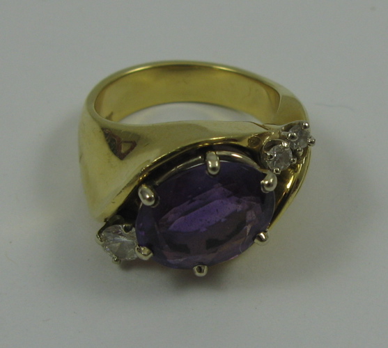 Appraisal: AMETHYST DIAMOND AND K GOLD RING with appraisal Set with