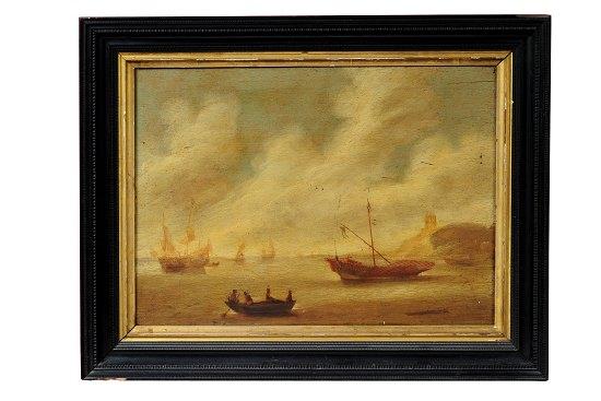 Appraisal: attributed to Bonaventura Peeters th CenturyShips in a Lagoonoil on